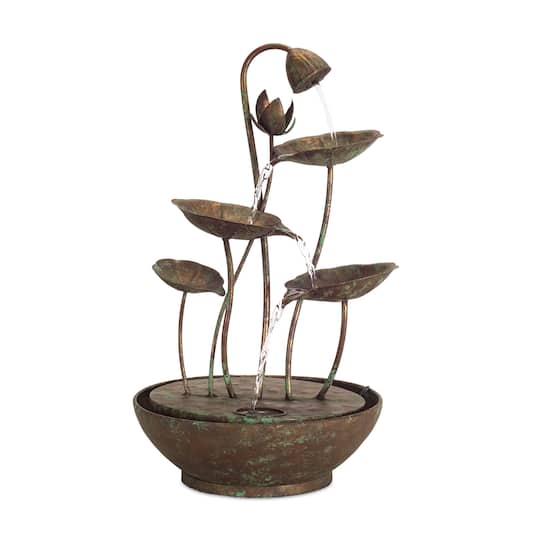 19.5" Rustic Metal Lotus Leaf Fountain